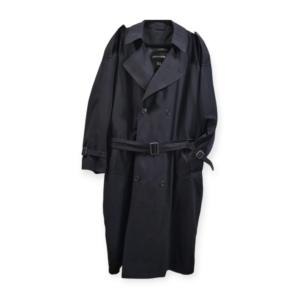 Pierre Cardin VTG Men's 42 R Belted Double Breasted Trench Coat Black- See Pic 3